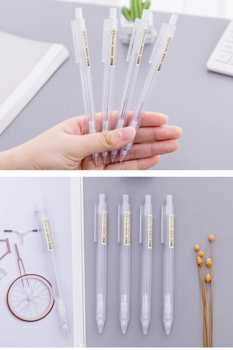 5 unids/set portaminas blanco Simple bolígrafo automático 0,5/0,7mm para estudiantes útiles escolares accesorios de oficina papelería