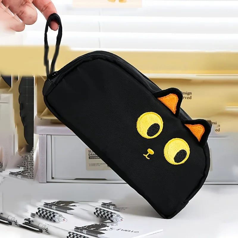 Lindo estuche para lápices de gato negro 3D, útiles escolares de poliéster de gran capacidad, lindo regalo para amantes de los gatos para estudiantes y oficina (diseño de pata)
