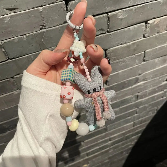 Correa para Teléfono con Diseño de Conejo Hecha a Mano, Colgante para Bolso, Clip, Cordón para Teléfono Móvil, Colgante Antipérdida, Cadena para Teléfono con Cuentas, Adornos Colgantes
