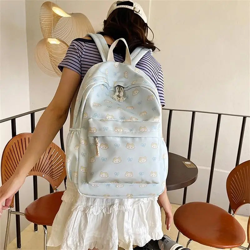 Mochila con estampado de gato de dibujos animados, mochila escolar para estudiantes de gran capacidad, bolso femenino delicado a la moda, bolsas de viaje portátiles, regalos