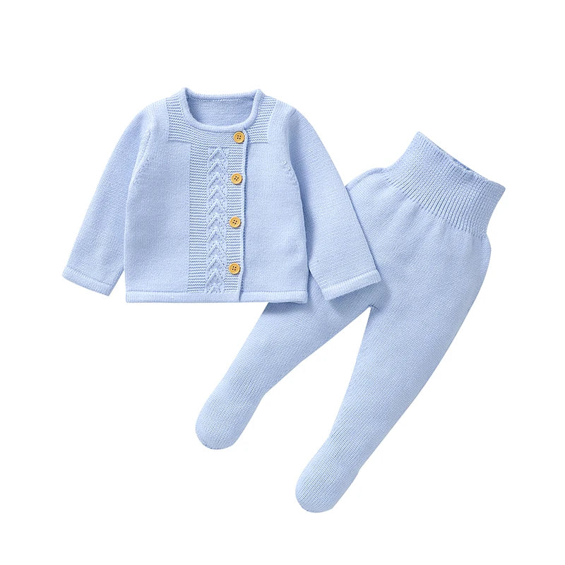 Conjuntos de ropa para niñas pequeñas, suéteres lisos de manga larga, cárdigans y pantalones, trajes tejidos para recién nacidos de 0 a 9m, chándales de 2 uds.