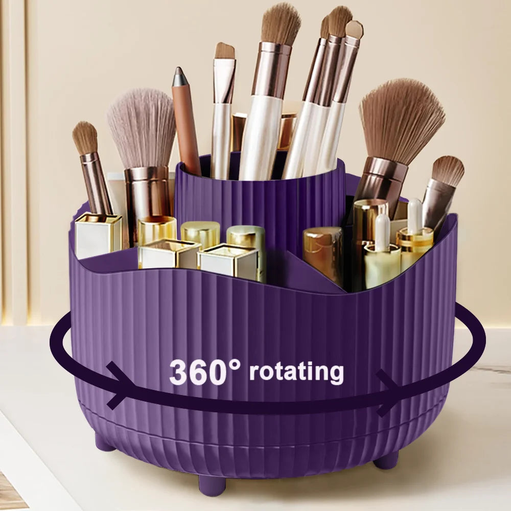 360 °   Caja de almacenamiento giratoria para maquillaje, organizador de maquillaje de escritorio, soporte para brochas cosméticas, soporte para lápiz de cejas y labios, contenedor de joyas