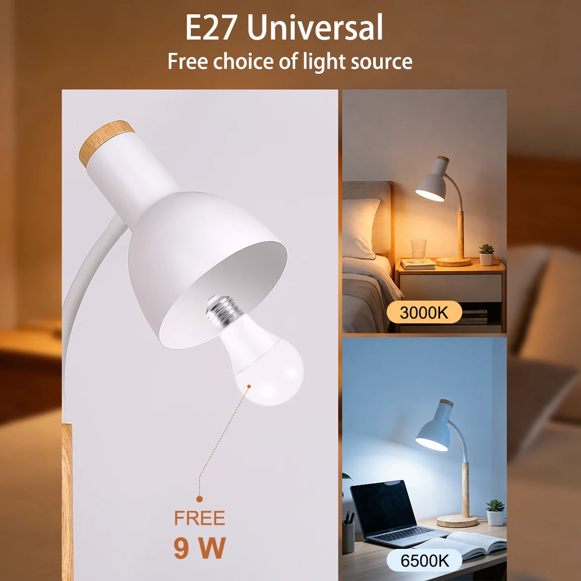 Lámpara LED de escritorio E27, lámparas de mesa con Base, bombilla reemplazable, luz de noche para habitación, dormitorio, oficina, estudio, iluminación de lectura