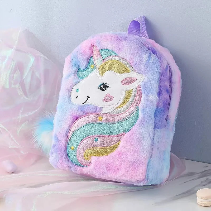 Mochila para niños, Mochila escolar para niños, Mochila de moda de gran capacidad para niños y niñas, bolso Tie-Dye de felpa con unicornio
