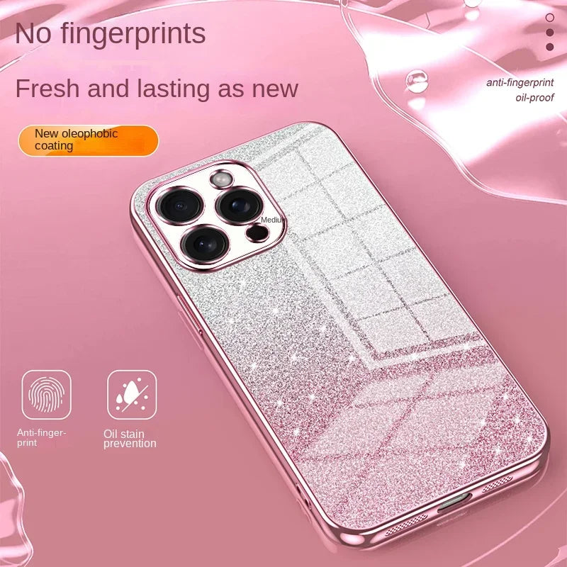 Funda Brillante Electrochapada para iPhone 17 Air 16 16E 15 14 13 12 Mini 11 Pro Max XS X XR SE 2 3 7 8 Plus, Cubierta Trasera de TPU Suave