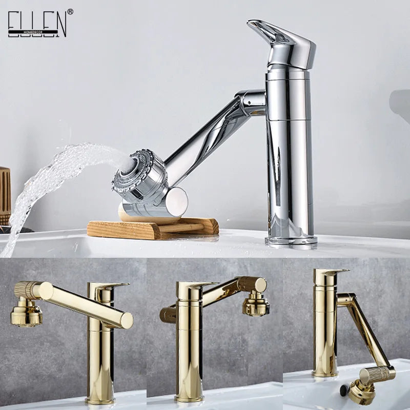 ELLEN-grifo multifunción para lavabo de baño, mezclador de agua fría y caliente, grúa de bronce antiguo, grifos de agua universales montados en cubierta EL13266