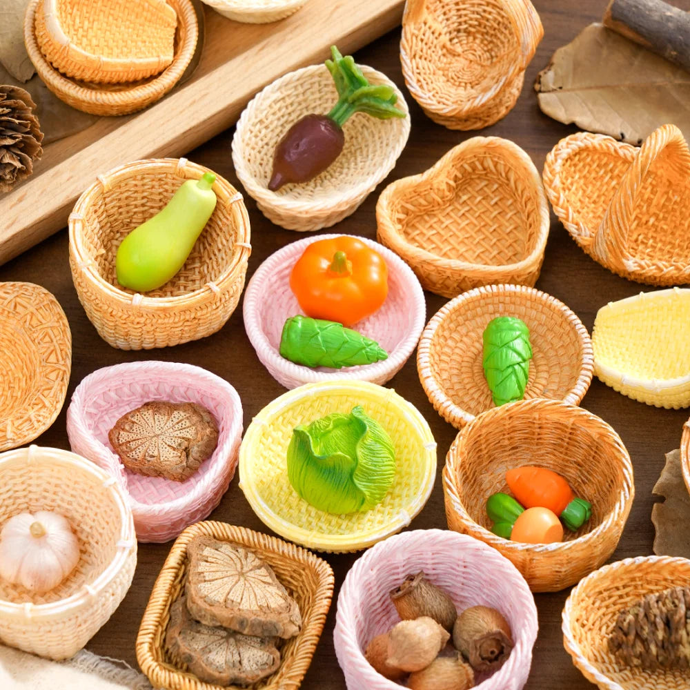 Cesta de Mimbre en Miniatura para Casa de Muñecas 1/12, Modelo de Cesta de Pan y Frutas, Accesorios para Escena de Cocina, Regalo para Niños