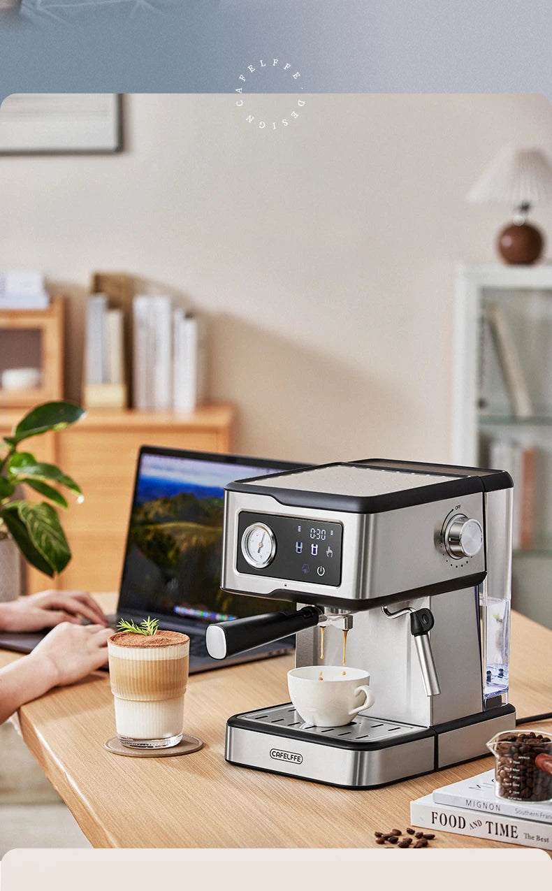 Cafetera Espresso Cafelffe de Acero Inoxidable con Vaporizador de Leche, Semiautomática, para Cappuccino, 20 Bares