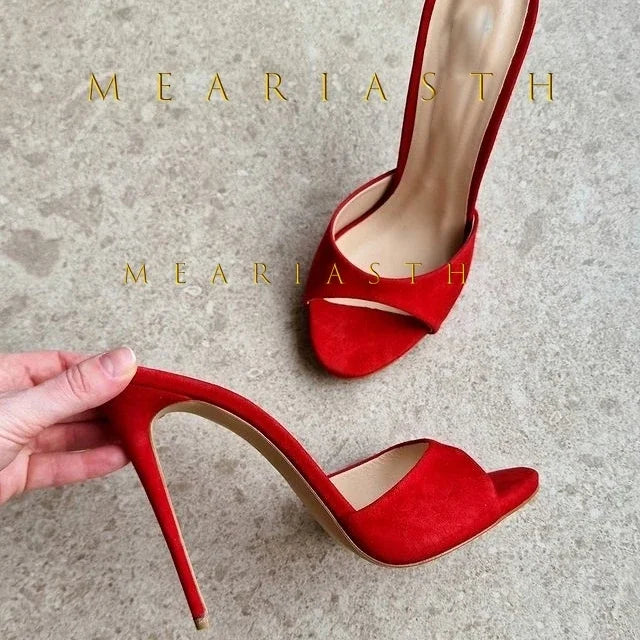 Mulas de cuero de Color caramelo para mujer, zapatos de tacón alto fino con punta abierta y punta abierta, zapatillas modernas sexis para fiesta para primavera y verano