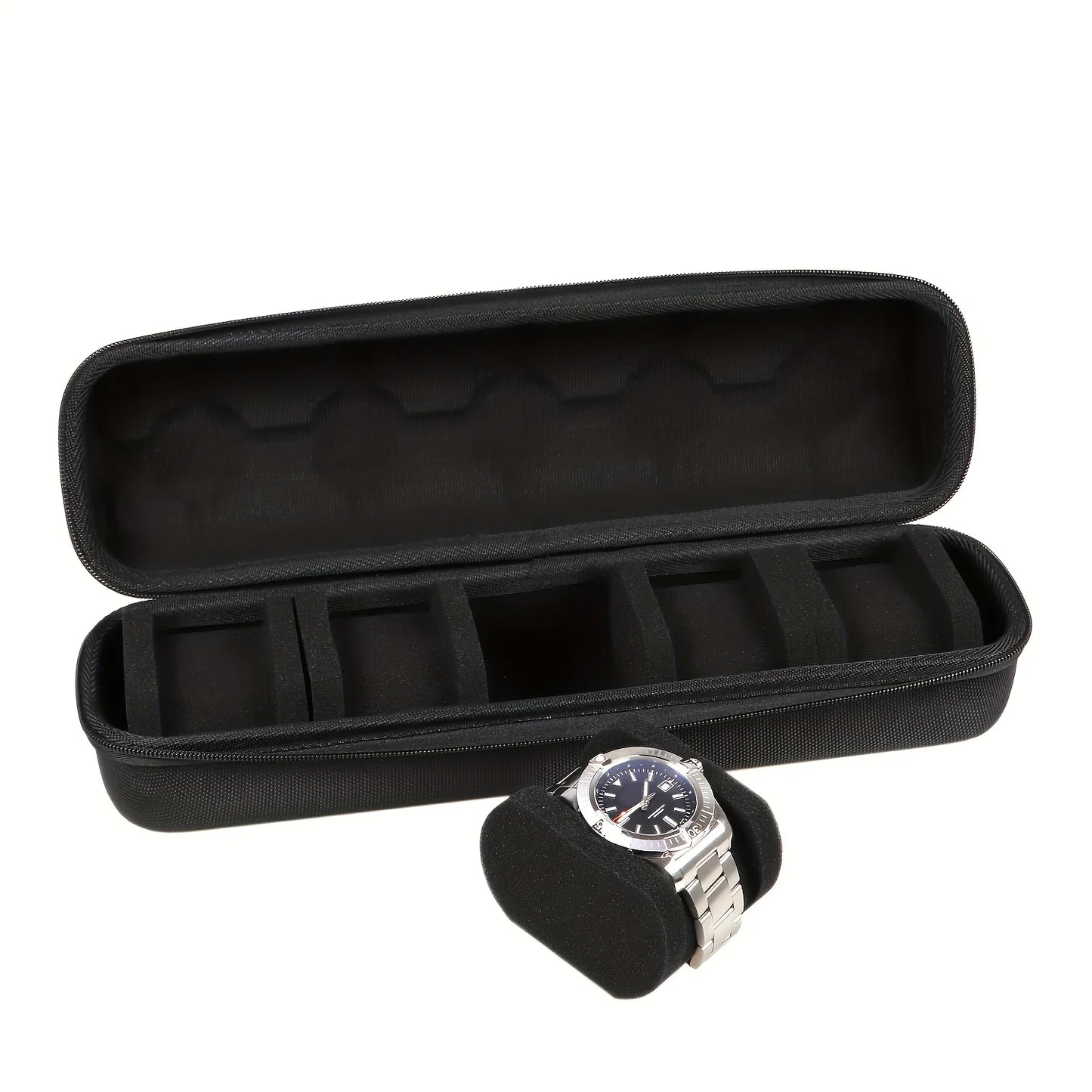 Organizador de relojes resistente con tapa abatible, caja de almacenamiento de relojes con 5 ranuras, Interior resistente a los arañazos, caja de reloj portátil, 1 ud.