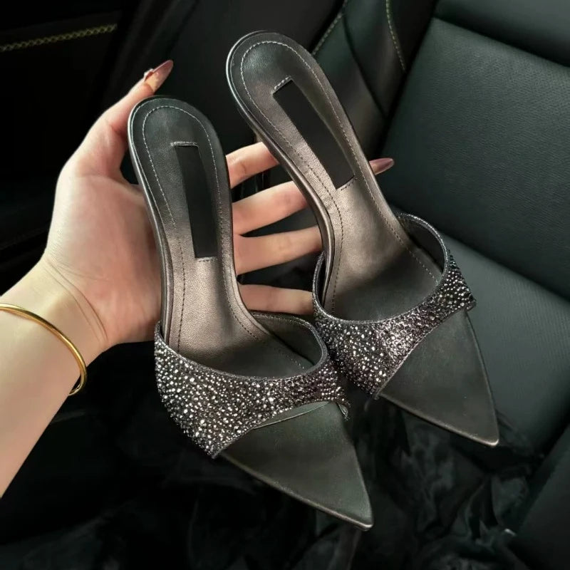 Yuejinlong - Sandalias de Tacón Alto con Punta Abierta y Pedrería, Elegantes para Fiestas y Bodas, Modelo 2026