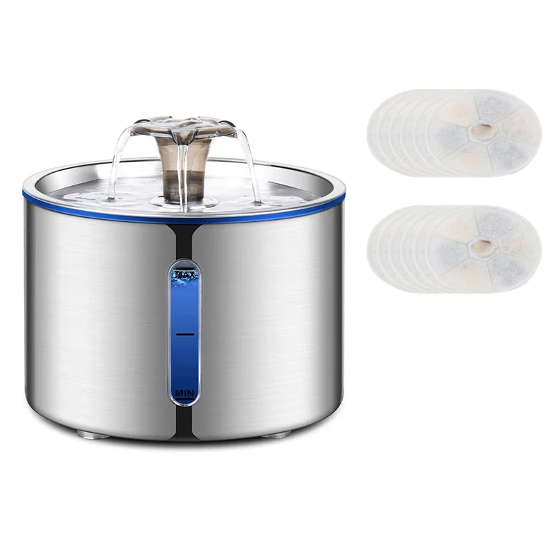 Fuente de agua automática para mascotas de 2,5 L con luz LED, ventana visible y antideslizante, dispensador de agua de filtración múltiple para perros y gatos