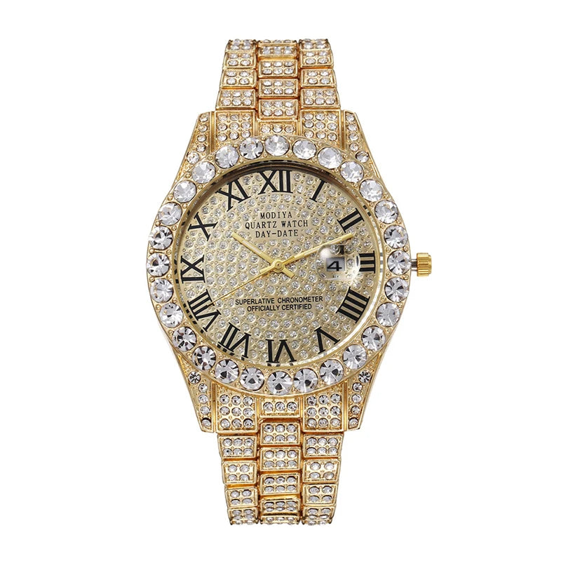 Reloj de lujo para mujer con sensación de alta gama, calendario moderno y moderno, cielo estrellado romano, reloj de cuarzo con tachuelas de diamantes