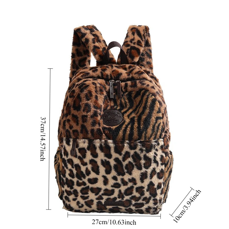 Mochila con estampado de leopardo, mochila de cabina de avión a la moda, bolso escolar de gran capacidad, bolsas suaves de felpa versátiles, Mochilas para Mujer 2025