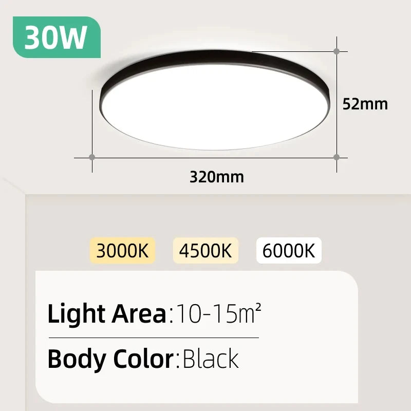 Lámpara de techo Led 110-265V Panel ultrafino luz Led para sala de estar dormitorio iluminación interior 20W 30W luces de techo redondas cuadradas