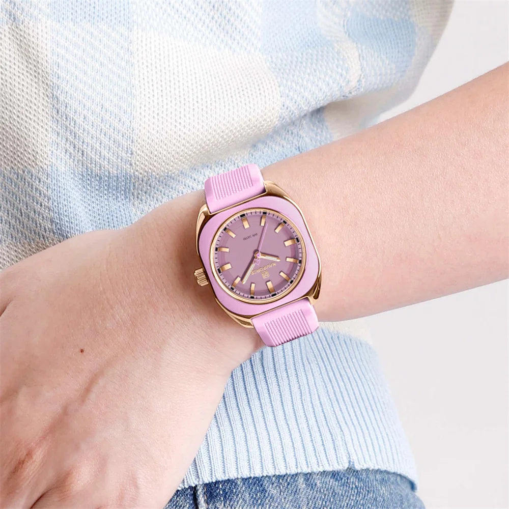 NAVIFORCE, reloj para mujer, marca superior, moda de lujo, reloj de pulsera Original para mujer y niña, pulsera de goma de silicona, reloj informal para mujer 5061