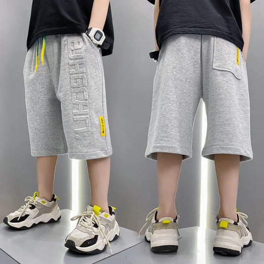 Pantalones cortos deportivos de algodón para niños, hasta la rodilla pantalón de chándal, talla 5, 6, 7, 8, 10, 12, 13, 14 años, gran oferta, Verano