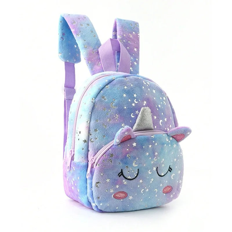 Nueva mochila transfronteriza de dibujos animados de unicornio de peluche para niños, mochila, mochila pequeña para chica bonita, mochila escolar