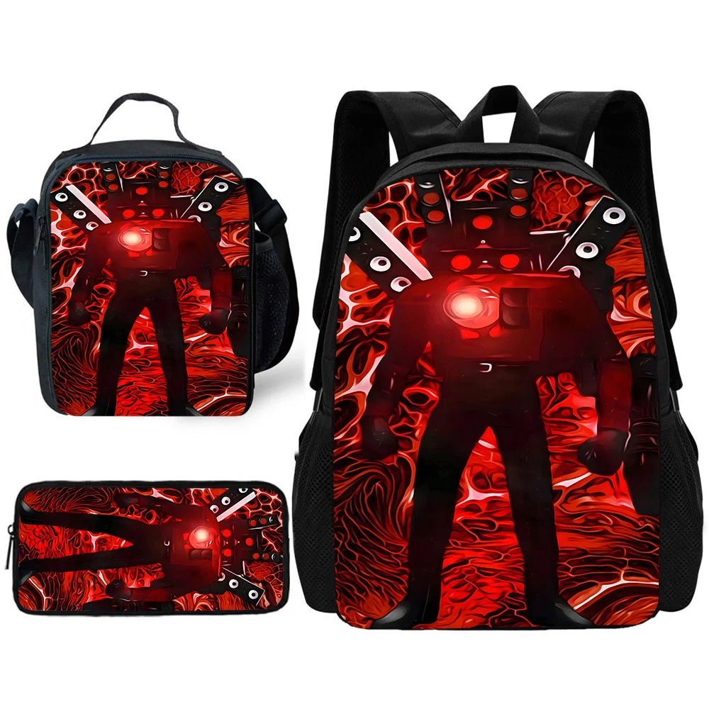 Mochila de baño Skibidi escolar para niños con bolsas para el almuerzo, bolsas para lápices, mochilas escolares para niños y niñas, el mejor regalo