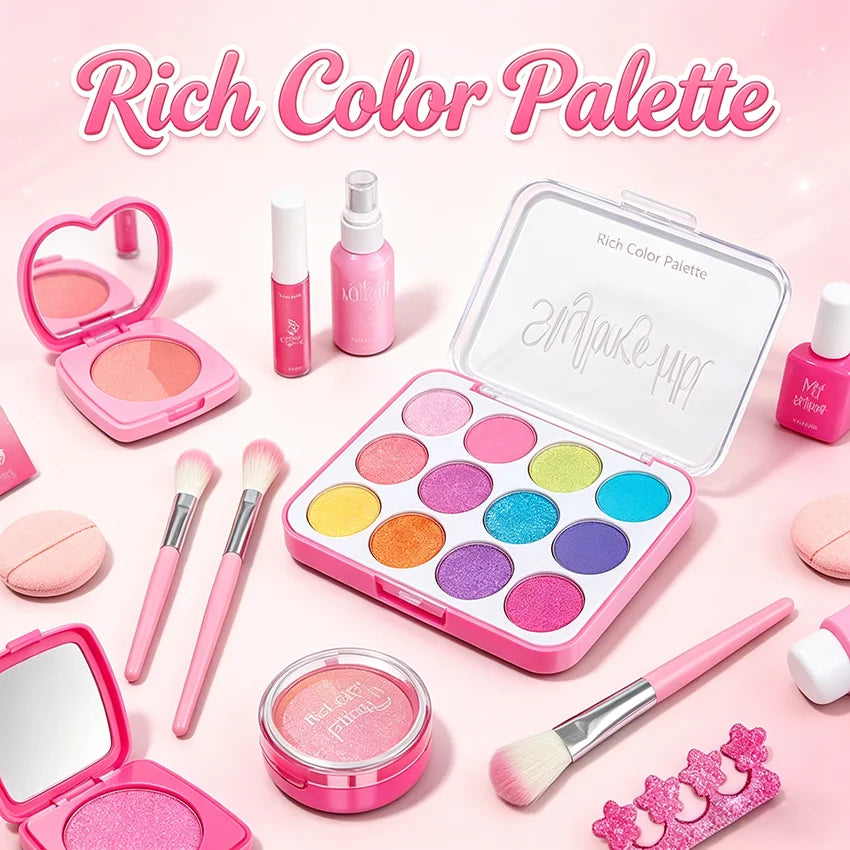 Set de Maquillaje de Juguete para Niñas: Manicura Falsa, Color de Labios, Sombra de Ojos, Cosméticos y Juguetes con Temática de Princesa (No se pueden lavar)