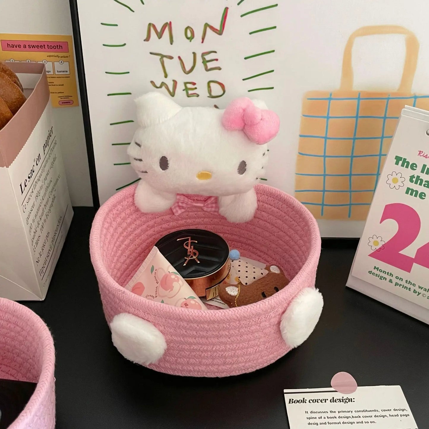 Cesta de almacenamiento Sanrio Hello Kitty Kawaii, bonita caja de almacenamiento para cosméticos y juguetes, caja de almacenamiento para decoración de escritorio Sanrio, 1 ud.