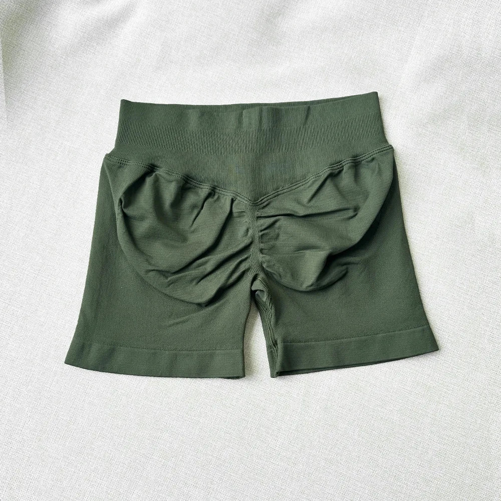 Pantalones cortos deportivos para mujer, pantalones cortos de gimnasio con banda baja acanalada de 4,5 ", mallas sin costuras para entrenamiento y Yoga
