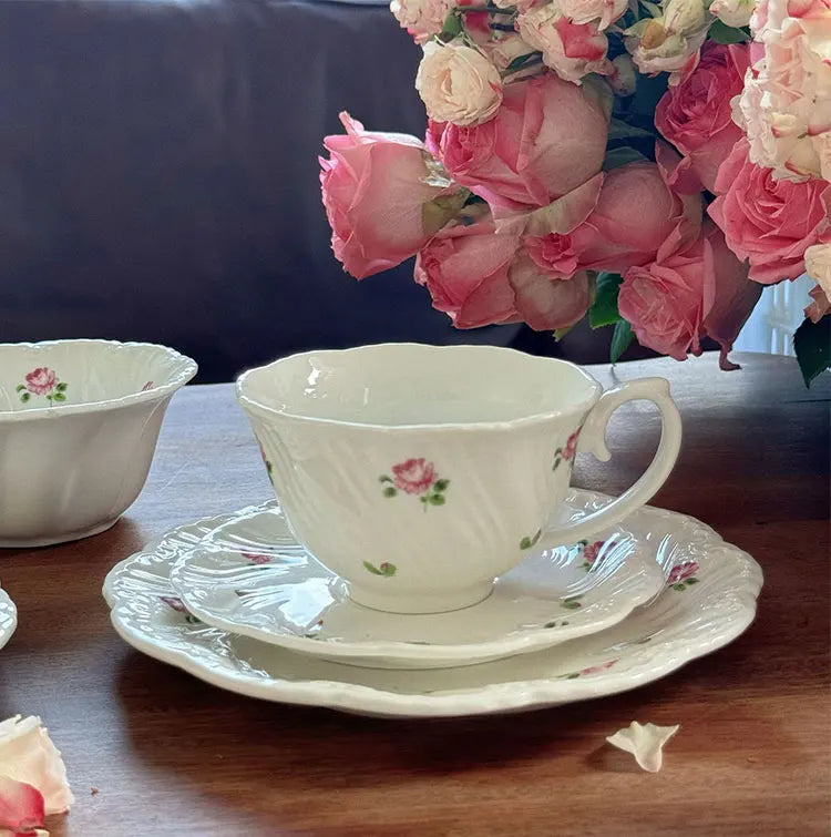 Juego de platos de cerámica, taza de café, platillo, hermoso vajilla, plato de postre de rosa Vintage, platos de cena, regalo, taza de té, suministros de cocina