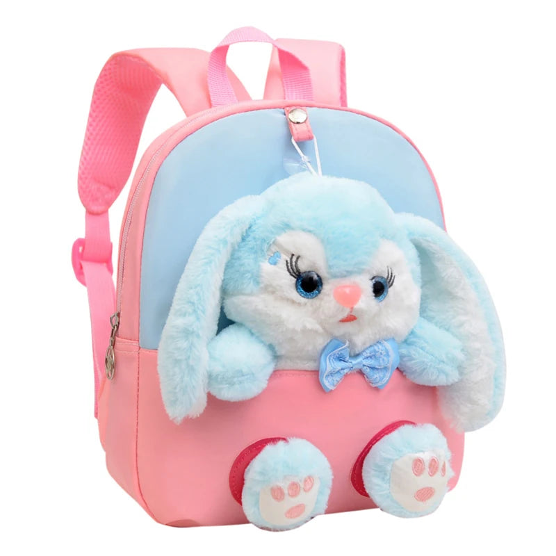 Mochila de jardín de infantes de dibujos animados, mochila escolar para niños, Linda mochila de muñeca de conejo de felpa, nueva