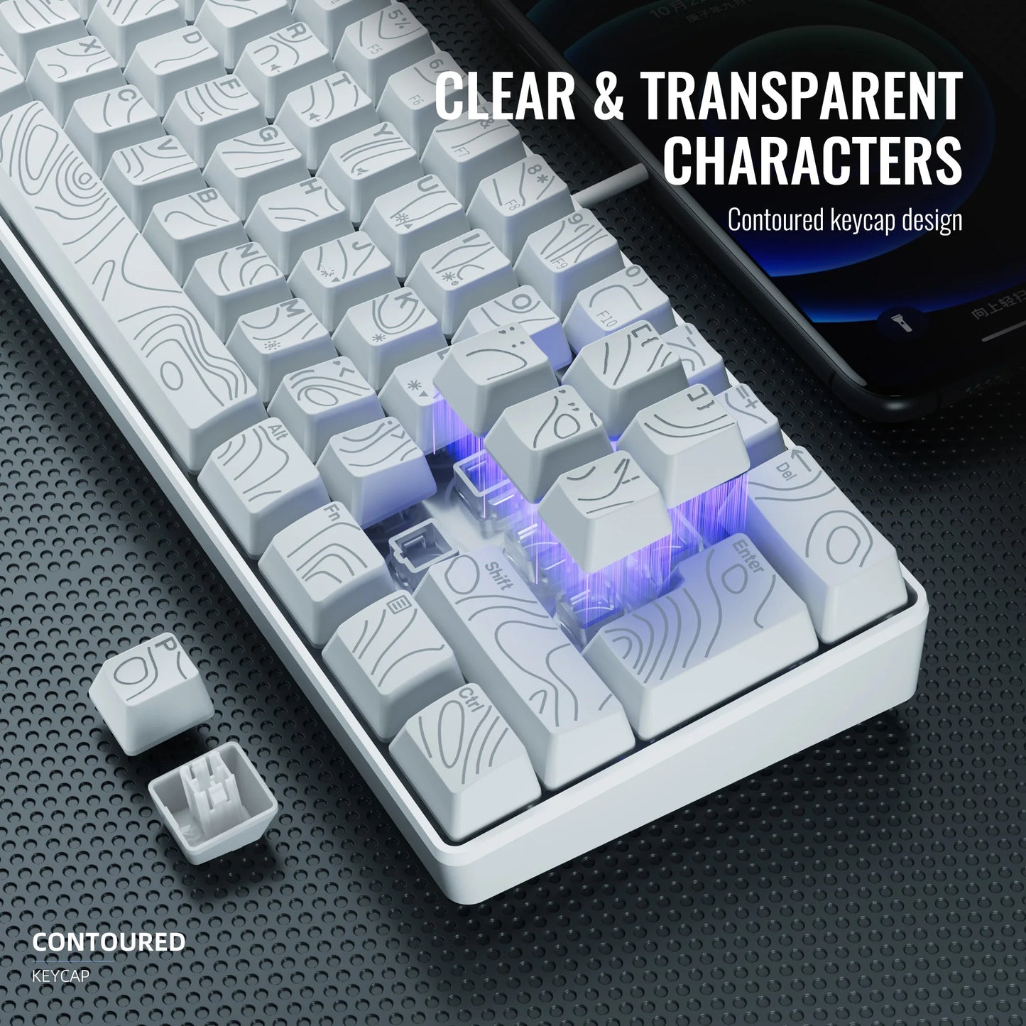 Teclado Compacto con Cable al 60% de Tamaño, Retroiluminación RGB y Teclas de Membrana. Adecuado para tabletas Windows, portátiles y jugadores. Blanco.