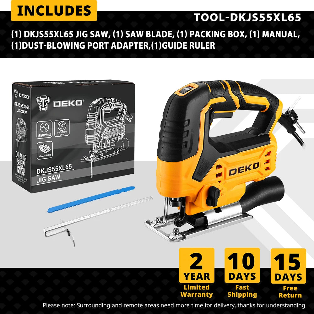 DEKO 220V DKJS55XL65 550W JIG SAW herramientas eléctricas para carpintería sierra eléctrica con regla guía hoja de sierra llave Allen