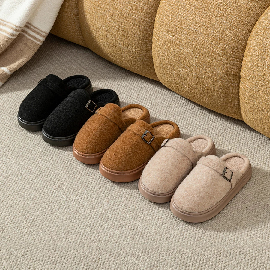 Zapatillas de interior de invierno para mujer, suela suave y cálida, cómodas, antideslizantes para exteriores, adecuadas para parejas, zapatos de casa a la moda para dormitorio