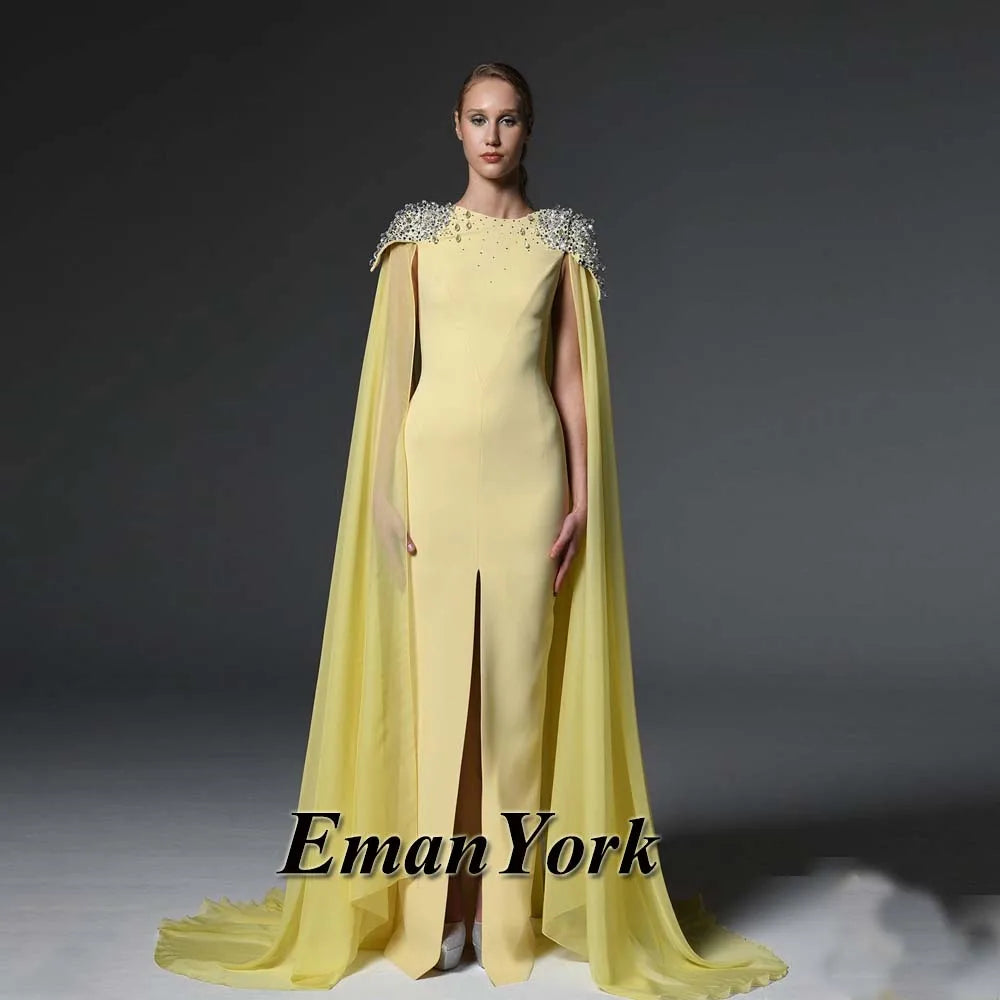 EmanY-Vestidos elegantes con diamantes De imitación para madre De la novia, capa con abertura, vestido De invitados De boda, Vestidos De Novia personalizados Plus