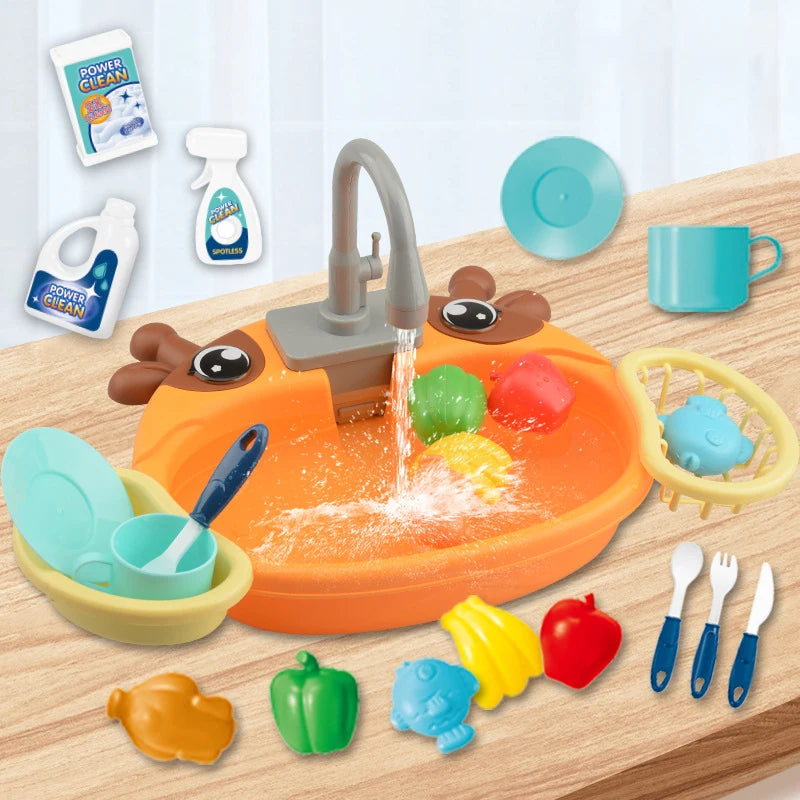 Fregadero de cocina para niños, juguetes de simulación, lavavajillas eléctrico, Mini cocina, comida, juego de casa de juego de imitación, juego de rol para niños, juguetes para niñas