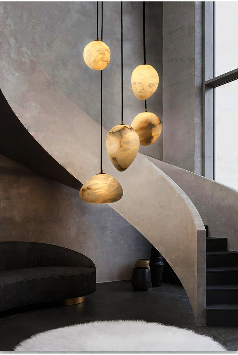 Iluminación colgante de piedra de mármol de alabastro de diseño moderno de alta gama, lámpara de decoración de escalera de isla de cocina española, lámpara de techo LED