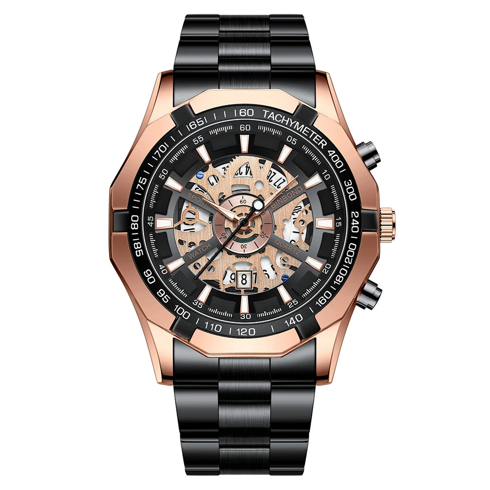 Relojes BINBONG de negocios para Hombre, Reloj de cuarzo luminoso con calendario resistente al agua para Hombre, Reloj de acero inoxidable para Hombre