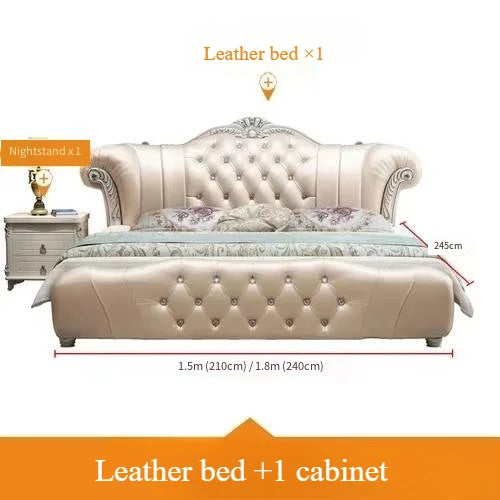 Cama moderna De madera De cuero De lujo cama De boda clásica europea cómoda segura Camas De Matrimonio Dormitorio muebles De dormitorio