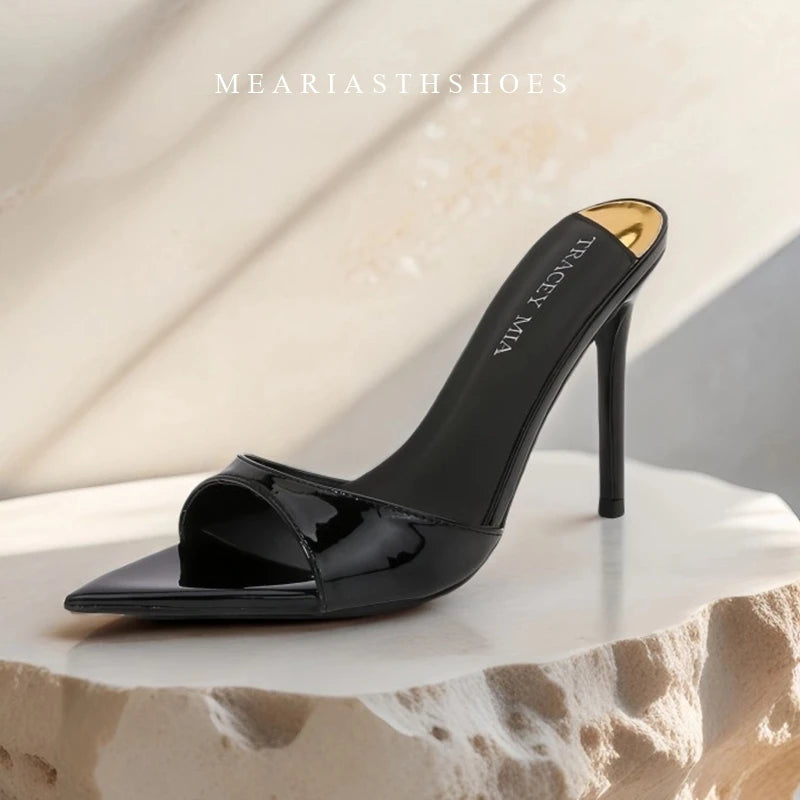Zapatillas de crin de verano, zapatos de mujer, Sandalias de tacón de aguja súper alto, sandalias de mujer con punta abierta y pasarela para fiesta, talla grande 44