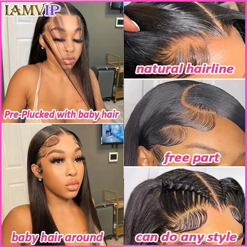 Peluca Frontal de encaje HD de 220 de densidad, pelucas de cabello humano liso de hueso, peluca de pelo de bebé suave Frontal transparente HD 13x4 13x6 pulgadas