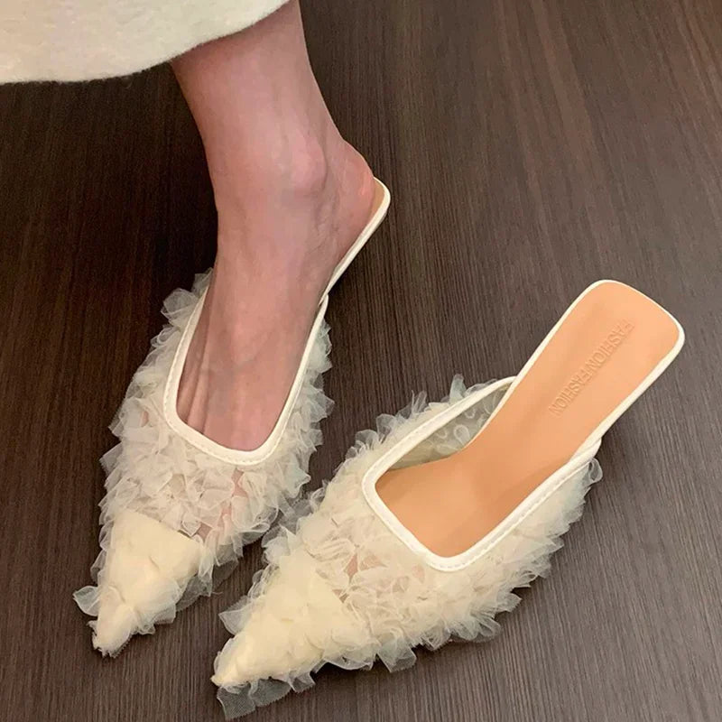 Zapatillas de tacón con punta estrecha, zapatos elegantes para mujer, sandalias de tacones medios, sandalias de moda 2025, zapatos de tacón de verano, nuevos zapatos de lujo para mujer