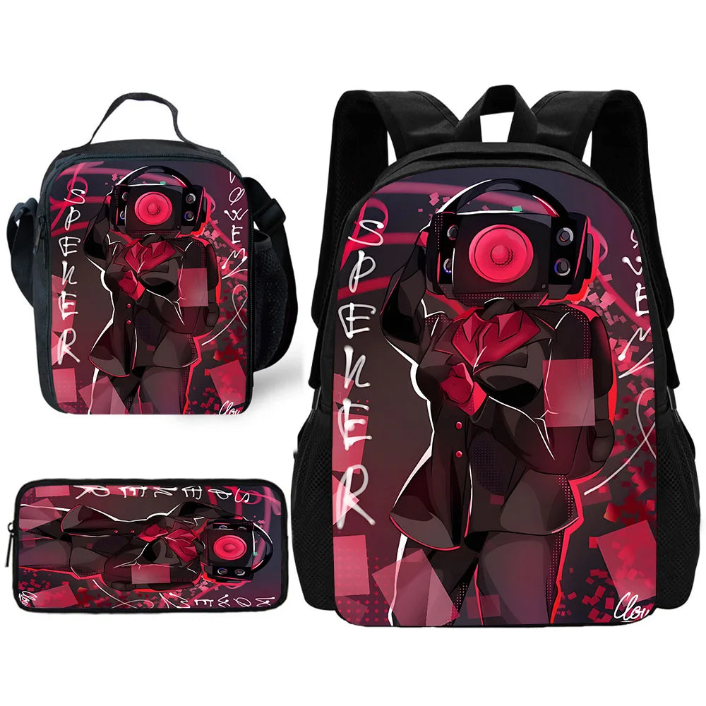 Mochila de baño Skibidi escolar para niños con bolsas para el almuerzo, bolsas para lápices, mochilas escolares para niños y niñas, el mejor regalo