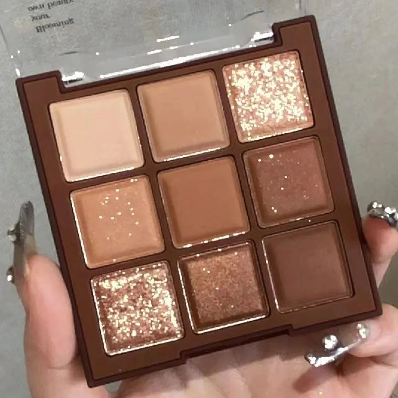 Paleta de sombras de ojos de chocolate de 9 colores maquillaje de sombra de ojos de tierra con brillo nacarado mate