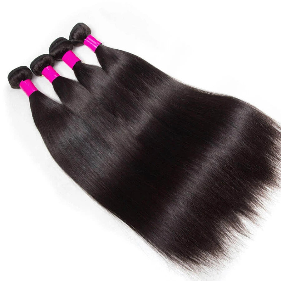 Extensiones de Cabello Humano Liso Sedoso, Cabello Brasileño Remy, 1/3/4 Piezas, Extensiones de Cabello Natural Negro, 14-30 Pulgadas