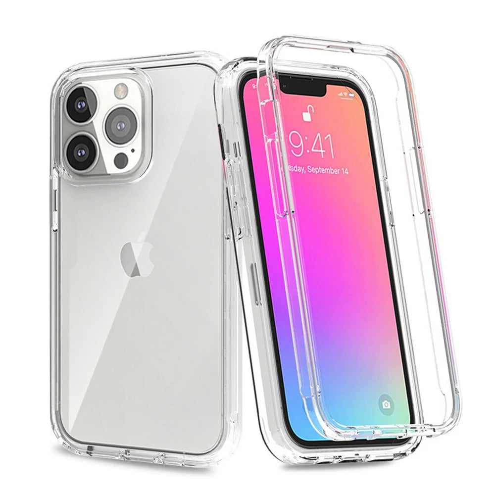 Funda protectora transparente frontal y trasera de cuerpo completo 360 para iPhone 17 16 15 12 13 14 11 Pro XS Max 7 8 Plus, funda trasera dura suave