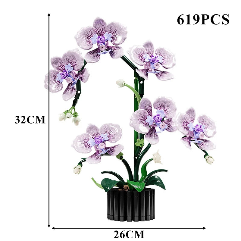 Orquídea creativa Cymbidium flores eternas planta en maceta bloques de construcción simulación Phalaenopsis DIY ladrillos juguetes regalo de San Valentín