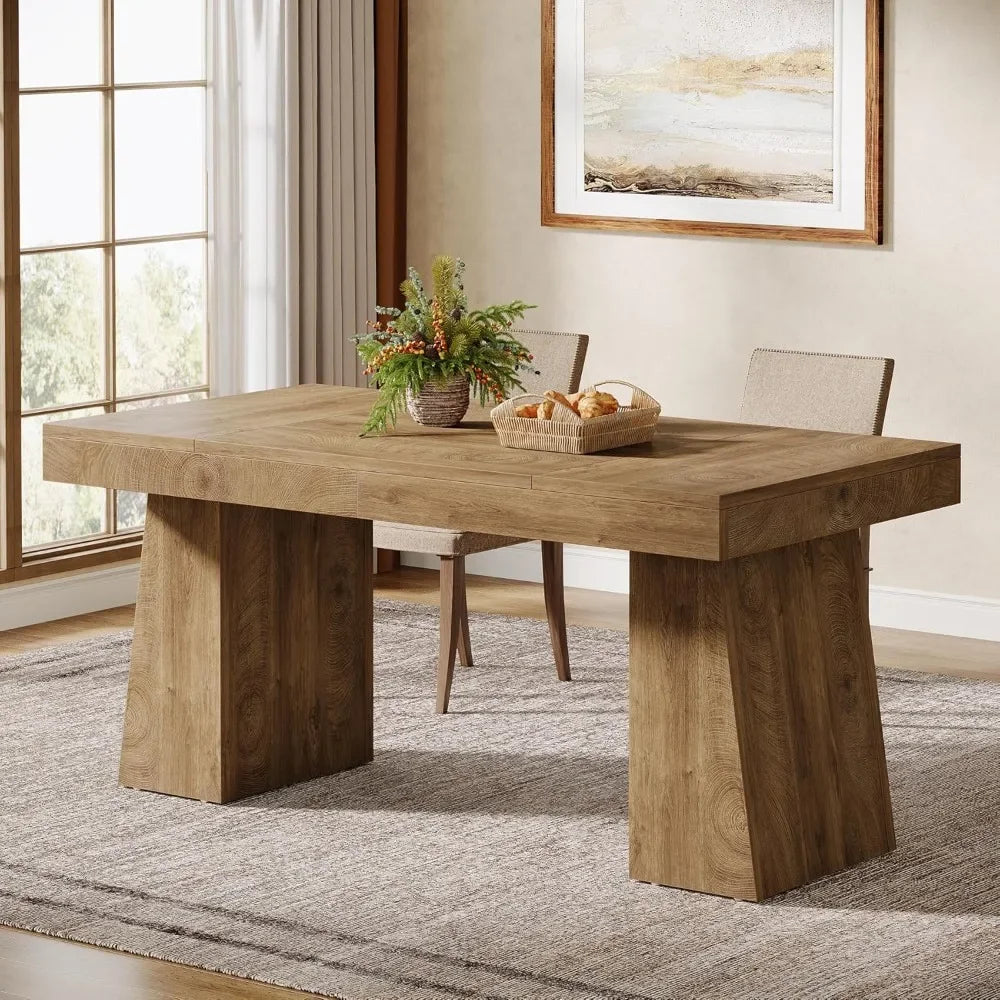 Mesa de Comedor de 55 Pulgadas para 4-6 Personas, Mesa Rectangular para Comedor con Patas Resistentes, Mesa de Madera para Cocina, Estilo Mid-Century