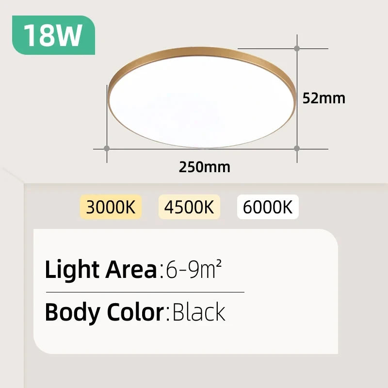 Lámpara de techo Led 110-265V Panel ultrafino luz Led para sala de estar dormitorio iluminación interior 20W 30W luces de techo redondas cuadradas