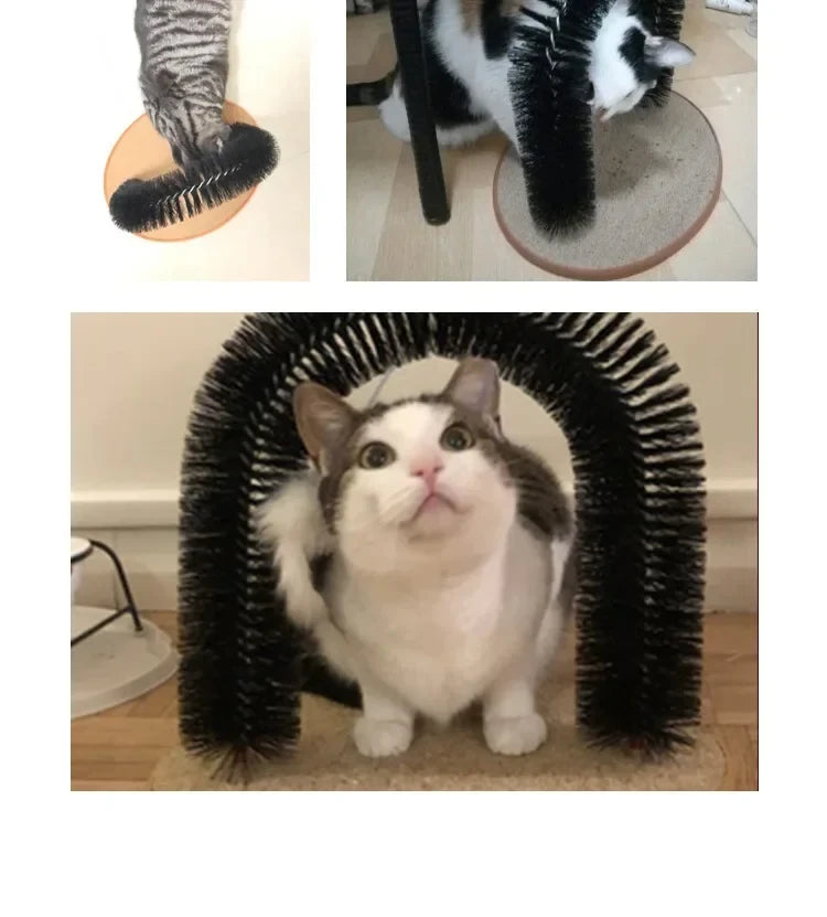 Arco de Juguete para Gatos con Cepillo de Masaje y Rascador, Juguete Interactivo para el Cuidado Felino