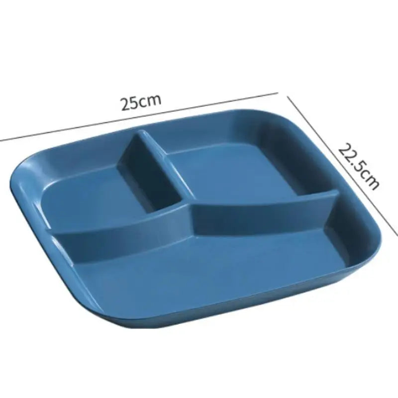 Plato de comedor cuadrado de tres rejillas de plástico, plato de desayuno para el hogar, plato de fideos y nueces, partición cuantitativa, plato de comida ligero