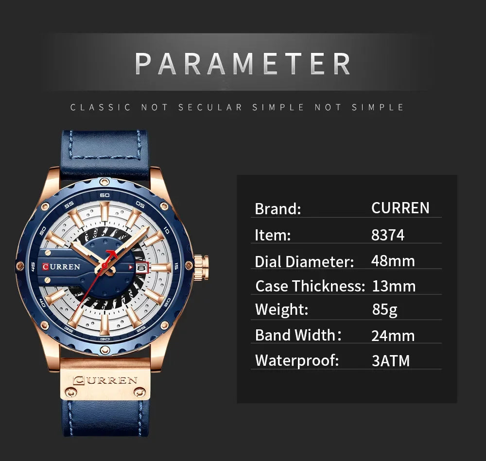 Marca CURREN, reloj de cuarzo para hombre, nueva moda, resistente al agua, informal, de negocios, militar, reloj para hombre, relojes con fecha automática, reloj Masculino