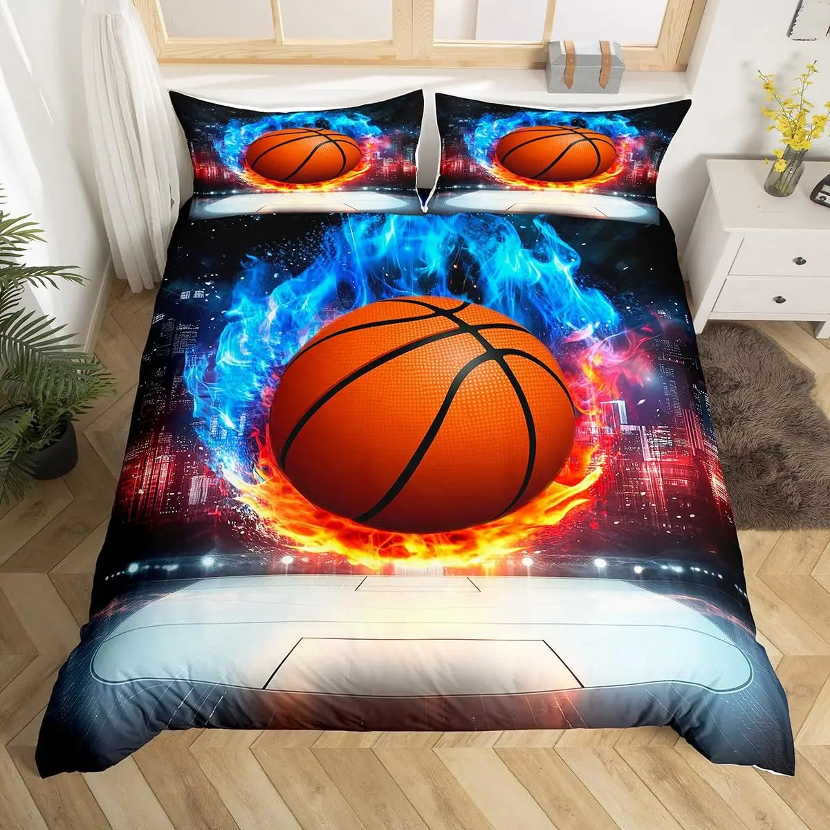 Funda nórdica de baloncesto, juego de cama deportivo para juegos, funda de edredón para jugadores de baloncesto, dormitorio para adolescentes y adultos